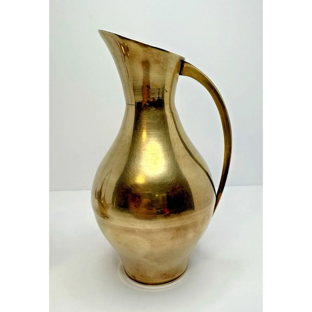 Shiny‎ Solid Brass Decor Bundle Pitcher And Basket For Shelf Styling.